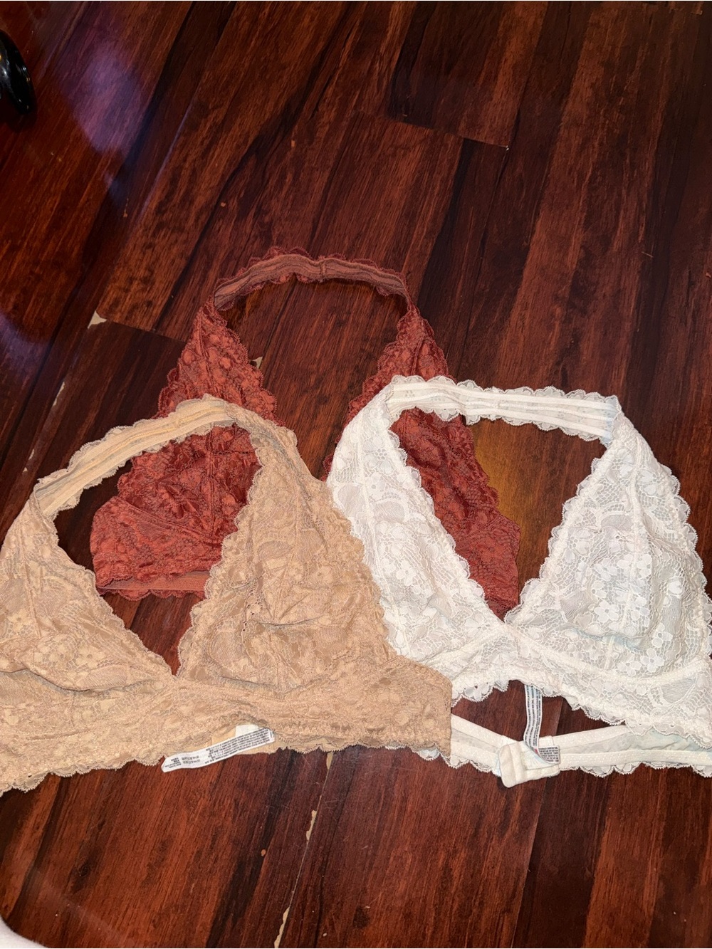 Free people Lace Bralette Trio – White, Tan & Rust